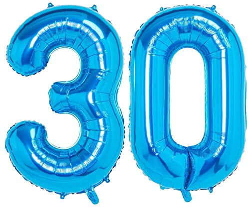 WOIRROIP Luftballon 30. Geburtstag Blau, XXL Riesen Blau Folienballon 30 für Frauen,40 Luftballon 30. Geburtstag,Zahlen 3 und 0 Folienballon für 30 Jahre Geburtstagsdeko Jubiläum Party Dekoration