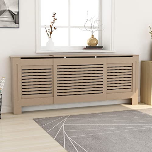 HOMIUSE Heizkörperabdeckung 205x20.5x81.5 cm Heizkörperverkleidung Modernes Lamellen-Design Heizkörper Verkleidung Abdeckung Heizungsverkleidung für Wohnzimmer Radiator Cover Braun MDF