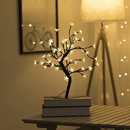 Syfunlv Lumière LED de Bonsaï d'arbre, Arbre Lumineux de à LED avec Fleurs de Cerisier, Arbre Lumineux décoratif, lumières LED, pour Noël, intérieur, décoration, Bureau, Chevet, Blanc Chaud