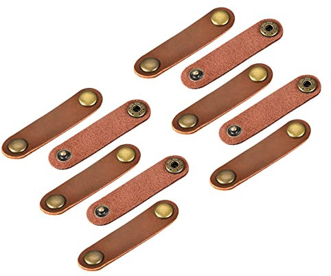 sourcing map Pack of 10 Leather Cable Straps Cord Organizer 63x16mm Portable Cable Leather Clips Light Brown Earphone Cord Management