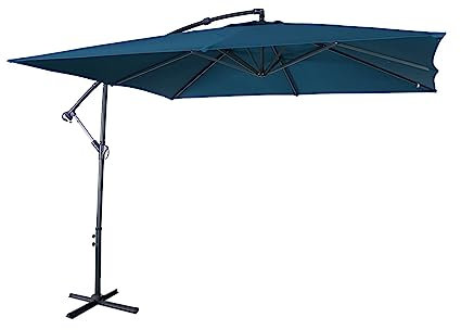 Alice's Garden - Parasol déporté carré 3x3m - Hardelot 3x3m - Bleu canard - Manivelle anti-retour | Toile déperlante | Facile à utiliser