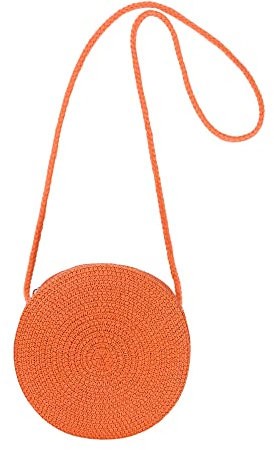 Yomietar Mini sac à bandoulière rond en paille pour femme, Orange, 6.3 x 6.3 x 2.7 inches