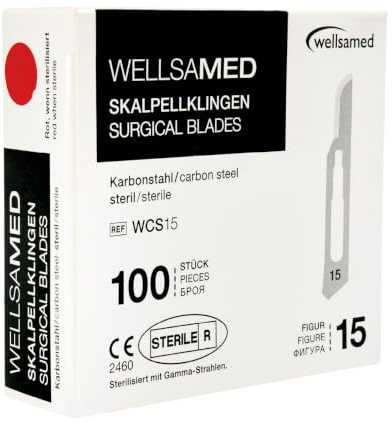 Wellsamed Skalpellklingen Karbonstahl Figur 15, 100 Stück, steril verpackt