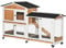 PawHut Clapier Bois pour Lapins Petit enclos Animaux Villa pour Lapin sur roulettes 2 étages 3 Plateaux coulissants 157,4 x 53 x 99,5 cm Jaune