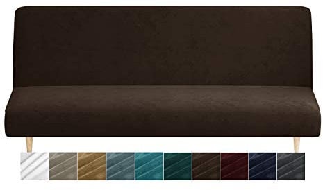 XINEAGE Velvet Futon Cover High Stretch Armless Couch Covers Spandex Fabric Sofa Bed Slipcover Anti Slip Furniture Protector with Elastic Bottom Machine Washable (Futon, Dark Coffee)