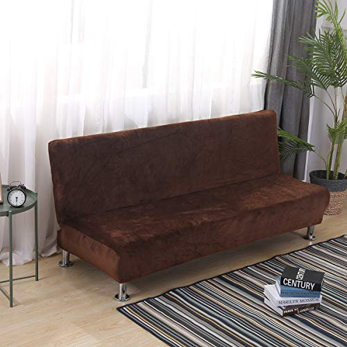Meigeh Sofabezug ohne armlehnen Armlose Klappbett Sofahusse Sofabezug ohne armlehnen Samt Sofaüberwurf Schlafsofa bezug Braun 160-190cm