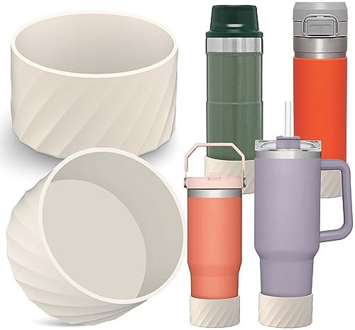 AIERSA Silikon-Stiefelhüllen für Stanley Quencher, 1,2 l, 850 ml, Becher mit Griff, für IceFlow 590 ml, 850 ml, schützende Wasserflaschen-Bodenabdeckung für Stanley-Becher-Zubehör, cremefarben, 2