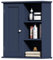 Treocho Badezimmer-Wandschrank, Medizinschrank mit Tür und 3 offenen Regalen, Wandmontage, Aufbewahrungs-Organizer für Badezimmer, Küche, Wohnzimmer, Blau