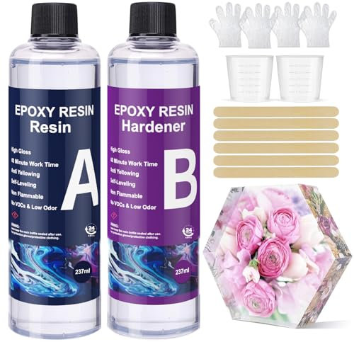 FANKOO Epoxidharz mit Härter, Epoxidharz Set Anfänger, 1: 1 Verhältnis Profi Qualität Glasklar Geruchsarm Epoxidharz Kleber für Holz, Handwerk, Schmuckherstellung, Flusstische Harz (16oz-B)