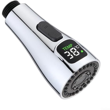 Pommeau de douche de rechange pour robinet de cuisine, pommeau de pulvérisateur de cuisine avec affichage de la température LED, buse d'évier de cuisine pour la plupart des robinets (chromé)