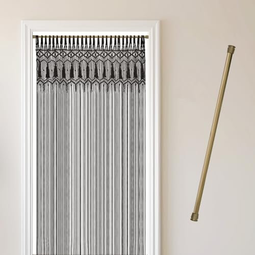 Cozyor Makrameevorhang + Klemmstange 70-120 cm ohne Bohren Türvorhang Fenstervorhang 132x200cm Raumteiler, Boho Wandbehang & Deko schwarz Gold, Hochzeit handgemacht