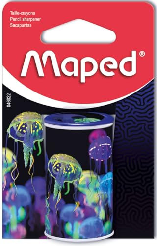 Maped - Taille-crayons canette - 1 trou - Avec réservoir - Décor Deepsea Paradise - Emballage recyclable