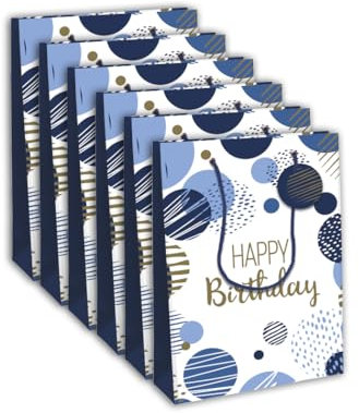 Clairefontaine 32484-2Cpack - Packung 6 Geschenktasche - Tüte Excellia, Format L (26,5x14x33 cm), 210g, geeignet für Geschenke, Happy Birthday Blau, 1 Pack