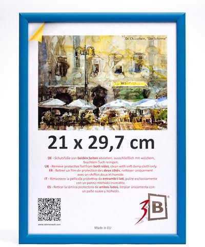 3-B Cadre de l'image MAUI - Bleu Clair - 21x29,7 cm (A4) - cadre photo en bois avec verre acrylique