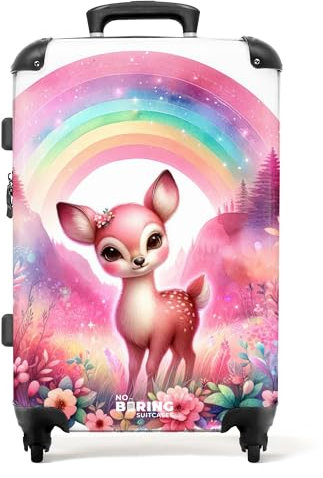 NoBoringSuitcases.com Kinderkoffer, Kinderkoffer Mädchen, Koffer Groß, TSA, Koffer Kinder Mädchen, Kinder Koffer Mädchen, Koffer 20kg Gepäck, Koffer Mittelgroß (Rehkitz - Regenbogen, 67 cm - 72 L)