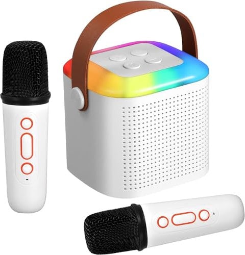 Mini Karaoke Machine for Kids & Adults with 2 Microphones, Portable Karaoke Toys with LED Light and Voice Changing Effects, Boys Girls Birthday Gifts for Age 3-18 Kids Home Karaoke Party