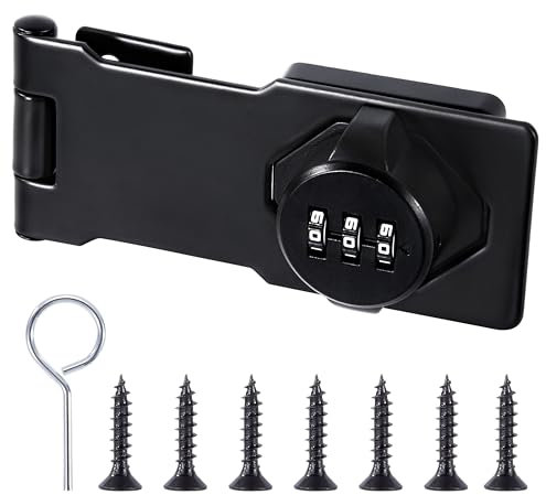 Serratura Combinazione Password Hasp Locks 3 Cifre con Vite, Lucchetto Senza Chiave in Metallo per Gabinetto Armadietto Cassetti Porta Garage Esterno (Nero)