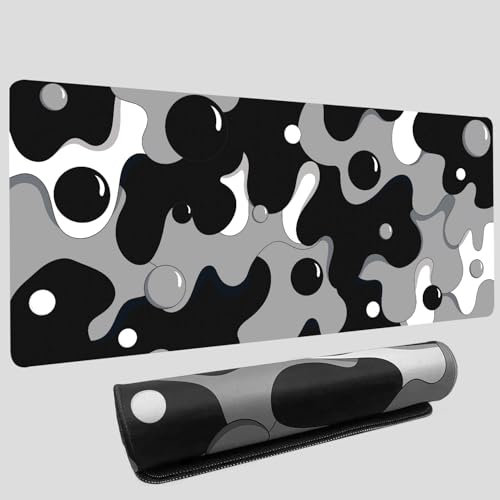 Black White Grey Bubble XXL Mouse Pad,Thicken Waterproof Large Cool Gaming Mousepad with Stitched Edge,Anime Cool Geometric Spotted Dog Mousepad Non-Slip Base Mouse Keyboard Mat 31.5X15.7X0.16inch