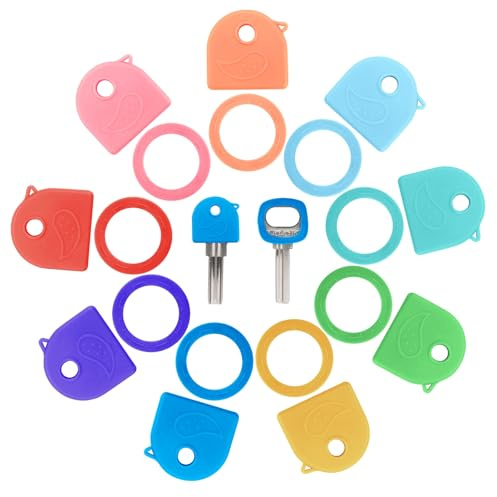 OEEYYT 18 Pcs Key Covers Caps，Elastic Key Caps Covers Tags, Round and Square Key Covers,for Easy Identifying House Door Keys