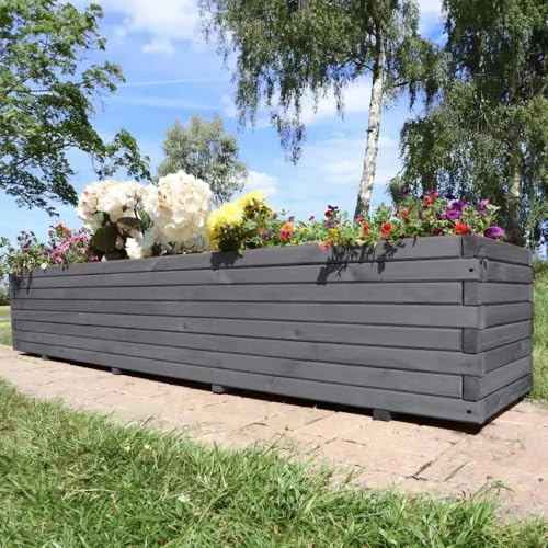2m/1.8m/1.4m/1.2m/1m/90cm/70cm Pine Wood Trough Planter with Feet | 4 Colours | Premium Construction | Weather Resistant | Flatpacked | Easy To Assemble (Charcoal, L180cm x W42cm x H38cm)