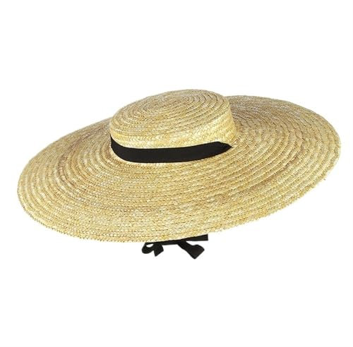 MOHUIED Sombrero De Paja Sombrero de Paja de ala Grande con Parte Superior Plana de Paja áspera de Verano, Sombrero de Paja de ala Ancha for Mujer, Sombrero de Paja de Playa Elegante(12cm)