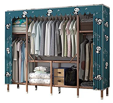 Einfacher zusammenklappbarer Kleiderschrank, Kleiderschrank aus Stoff mit Cartoon-Aufdruck, Kleiderstange, schwere Spind-Trennwand, Kleiderstange für Veranda, Hemd und Kleid (Größe: 165 x 18