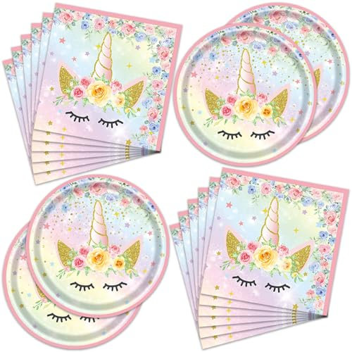 Frerand 40 confezioni di forniture per feste di compleanno con unicorno includono 20 piatti, 20 tovaglioli per la decorazione della festa a tema unicorno