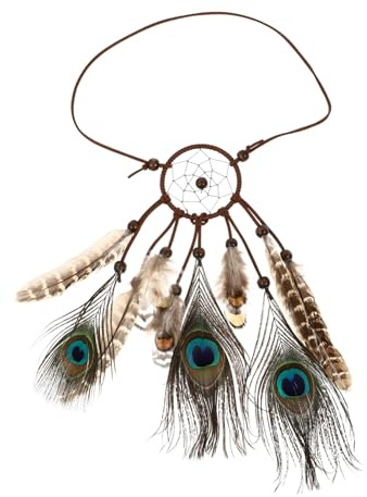 Bandeau Attrape-rêves à Plumage de Paon pour Cheveux, Rétro | Perles Décoratives, Usage Quotidien et Extérieur, Style Ethnique, Léger et Facile à Porter