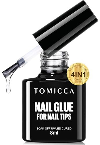 TOMICCA Colle à Faux Ongles Extra Forte - 6 en 1 Gummy Base Pose Americaine Colle Capsule Americaine Ongle, Longue Duré Nail Extend Gel UV/LED Onglerie, 8ML