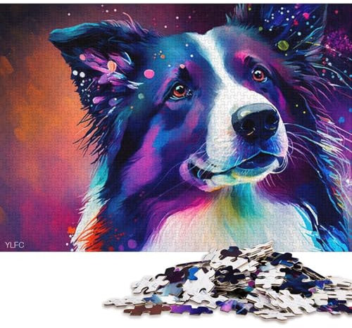 Puzzle per adulti 1000 puzzle colorati Border Collie per regali di Natale in legno (dimensioni 75 * 50 cm)