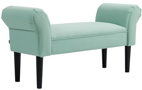 HOMCOM Sitzbank Polsterbank mit Segelstoff, Armlehne Flurbank mit Holzrahmen, Schuhbank für Schlafzimmer, Wohnzimmer, Flur 102 x 36 x 51 cm Grauweiß