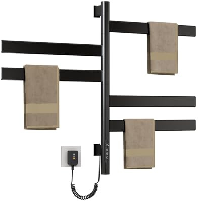 180° Drehung Handtuchheizkörper Elektrisch Handtuchwärmer Handtuchtrockner Elektrisch Badheizkörper Elektrisch Handtuchheizung Elektrisch Handtuchhalter Elektrisch (G68-Schwar-140Watt)