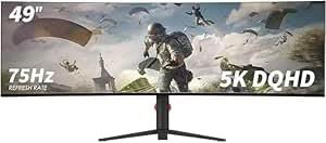 YOGAES 49 Zoll Wide Dual QHD (5120x1440) IPS Surface Game Display, 49 Zoll Montior, HDR 400, Hidden Inside, USB-C, Austauschbarkeit VESA100 * 100mm, Neigungshöhenverstellung möglich, G-Sync (75Hz)