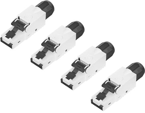 FGB RJ45 Network Plug Tool-Free Gold Plated Contacts CAT 6a Lan Plug for Ethernet Installation Cable 10 Gbps UTP CAT 6a CAT 6 CAT 5 4 Pack White