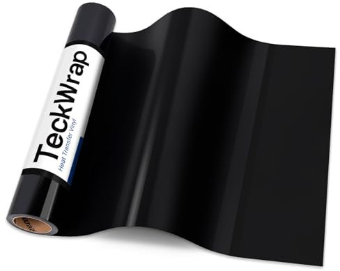 TECKWRAP Black Heat Transfer Vinyl 12'' x16ft HTV Vinyl Roll Matte Iron on Vinyl for T-Shirts, Clothes, Hats, Bags and Other Textiles
