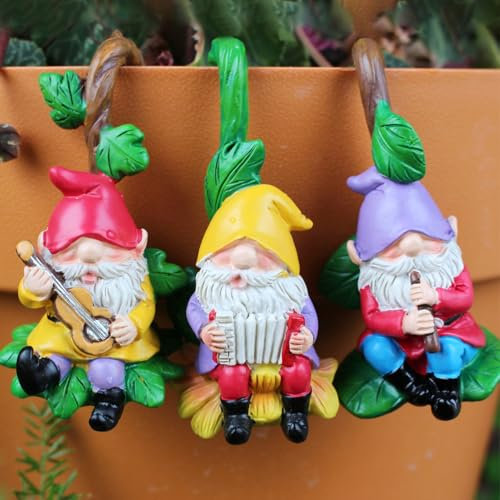 Miniatur Gartenzwerge Blumentopf Deko Anhänger, 3 Stück Lustige Wichtel Deko Figuren, Gartendeko für Draußen Gartenfiguren Wetterfest, Gartenwichtel Garten Deko Harz Klettern Skulptur Für Außen