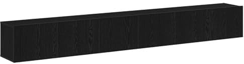 vidaXL TV Cabinet Set - Large Black Wood Media Console - Modern Entertainment Center with Ample Storage - 9 Doors, Matte Finish, Easy Assembly