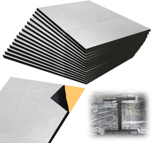Lot de 15 tapis d'isolation acoustique en aluminium butyl pour voiture - 250 x 180 x 5 mm - Tapis d'isolation acoustique autocollant - Isolation acoustique - Étanche