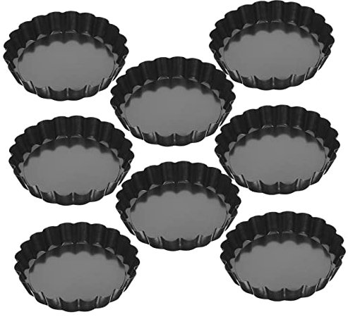 FUNOMOCYA 8 Pezzi Vassoio Per Crostate All'uovo Tortiera All'uovo Tortiera Con Fondo Removibile Torta Alluminio Padelle Per La Cottura Muffa Inossidabile Tiene Black Acciaio Al Carbonio