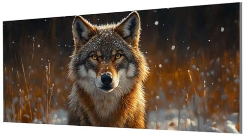 Malen Nach Zahlen Erwachsene Wolf, Winter Malen Nach Zahlen Leinwand, DIY Bastelset Erwachsene Paint by Numbers mit Pinseln und Acrylpigment für Wand Deko, Geschenke für Frauen 50x100cm, Model-0670