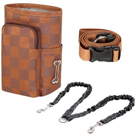 Hundeleckerlis Tasche, Leckerli Tasche für Hunde, Leckerlibeutel mit Kotbeutelspender, futterbeutel hund, Leckerlitasche für Hunde mit Magnetverschluss, Welpen-Tasche zum Gassi Gehen (Braun mit Kette)