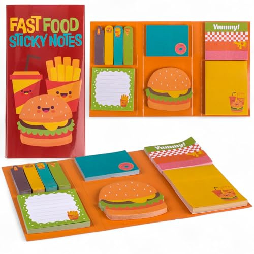 MIJOMA Haftnotizen Set – 6-teiliges Sticky Notes Booklet mit verschiedenen Formaten – Perfekt für Schule, Büro & Alltag – farbenfrohe Designs (Fast Food)