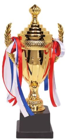 Coppa grande trofeo d'oro trofeo da competizione in oro personalizzato con base coppa trofeo calcio con nastro colorato per eventi sportivi, premi di gioco, 37 cm