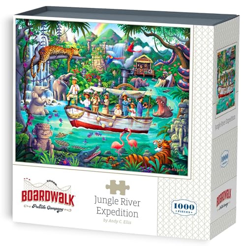 Boardwalk Puzzles Jungle River Expedition - 1000 Piece Jigsaw Puzzle for Adults, Made in USA