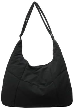 XYNM Handtasche Frauen Umhängetasche Y2k Weiche Stofftasche Große Kapazität Casual Crossbody Bag Trendy Für Die Tägliche Schule Reise-schwarz