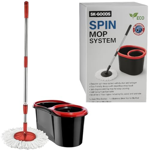360° Rotating Spin Mop and Bucket Set, Extendable Stainless Steel Handle, 2 Microfiber Mop Heads, Wet and Dry Floor Cleaning System