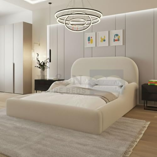 H & N FUTURE BEDS Luxury Kids Ottoman Storage Bed – Teddy Boucle or Plush Velvet, 43 Headboard & 12 Footboard | Uk (Cream Plush Without Mattress, 4FT6 Double without Gaslift)