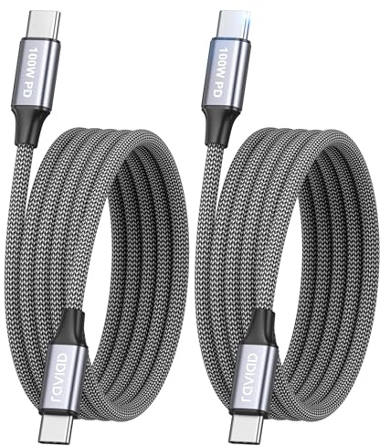 RAVIAD USB C to USB C Charger Cable 2Pack 2M 100W 5A Fast Charging Cable | Type C Charger Fast Charge Lead USBC to USBC Cord for iPhone 17 16 15 Pro Max, Galaxy S25 S24 S23, MacBook, iPad Pro Air-Grey