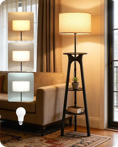 GOEBLESON avec 3 Étagères de Rangement, 3 Températures de Couleur, pour Salon, Chambre, Bureau, Beige et Noir