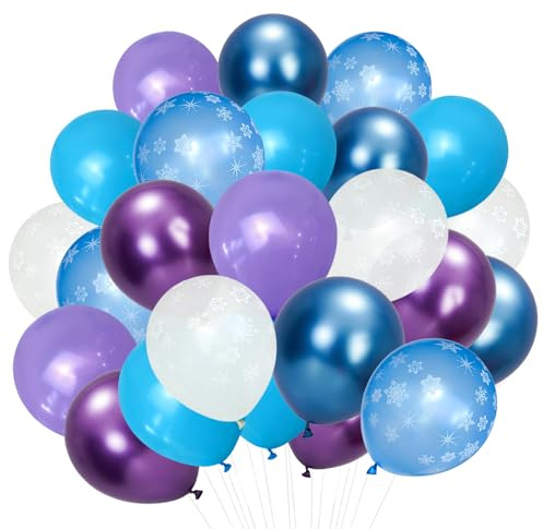 70 Stück Luftballons Blau Lila Weiß, Schneeflocken Latexballons | Luftballons Geburtstag Set, Mit Bändern, Für Hochzeit Geburtstag Mädchen Babyparty Baby Shower Geburtstagsdeko
